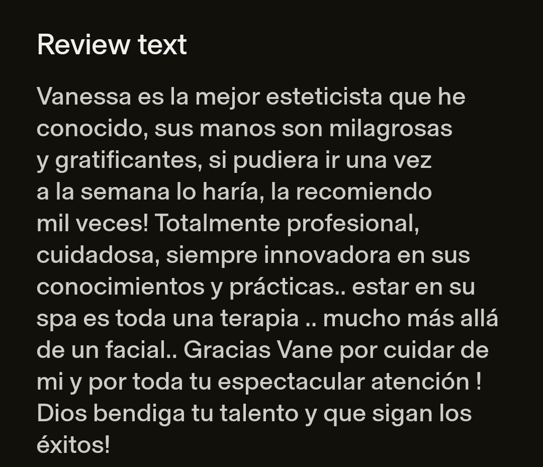 Reseña 2 de una paciente de Vane Studio